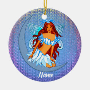 Blaue Nachtmond-Fee-Ornament Keramik Ornament