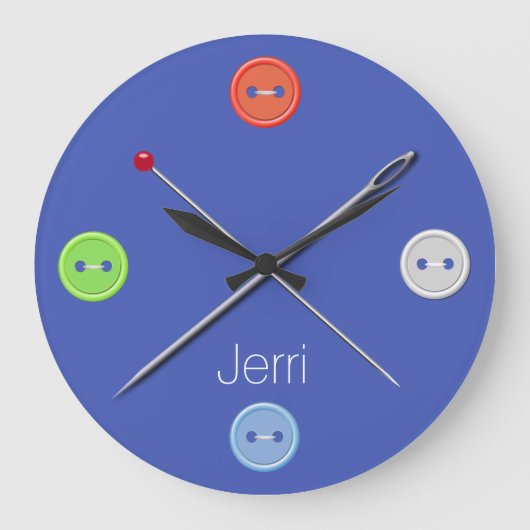 Blaue Näherin-Wanduhr Große Wanduhr (Vorderseite)