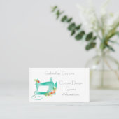 Blaue Nähmaschine mit Blume zum Nähen Visitenkarte (Stehend Vorderseite)