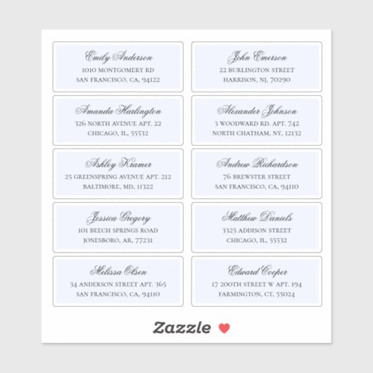 Blaue Namen der Gäste. Versandaufkleber für Hochze Aufkleber (Blatt)