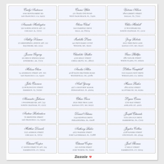 Blaue Namen der Gäste. Versandaufkleber für Hochze Aufkleber (Blatt)