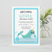 Blaue Narwhal unter dem Arktischen Ozean Geburtsta Einladung (Stehend Vorderseite)