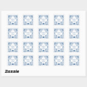 Blaue Nautilusschale Ozean Strand Hochzeit Quadratischer Aufkleber (Blatt)