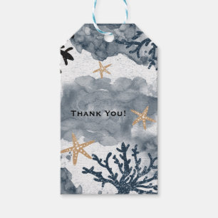 Blaue nautische Korallen-Aquarell elegante Party Geschenkanhänger