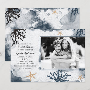 Blaue nautische Korallen-Wasserfarbe Brautdusche F Einladung