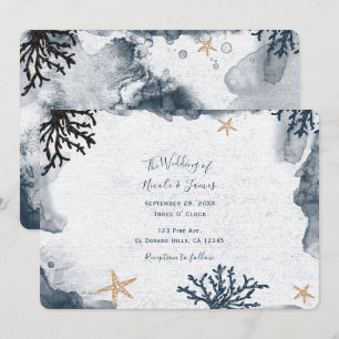 Blaue nautische Korallen-Wasserfarbe elegante Part Einladung