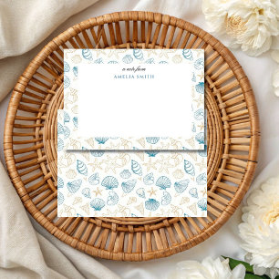 Blaue nautische Küsten-Sommer-Pastell-Blumen-Note Mitteilungskarte