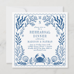 Blaue nautische Strandhochzeitsprobe-Dinner Einladung