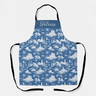 Blaue nautische Toile de Jouy Schürze