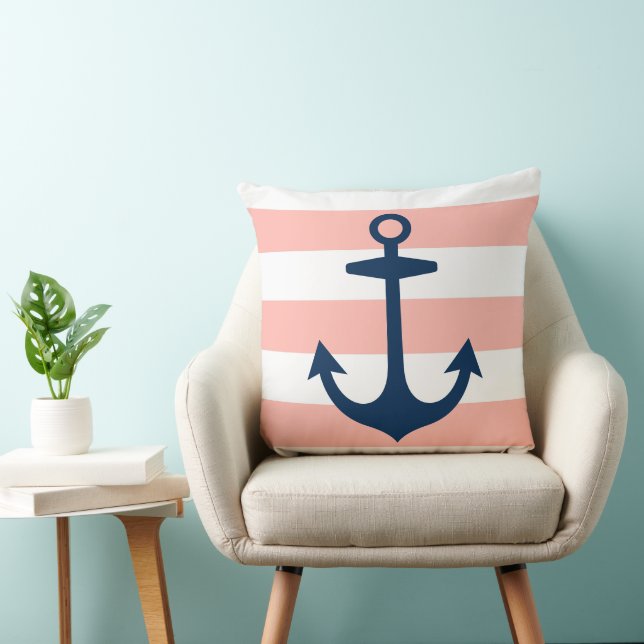 Blaue Navy Anchor mit blauen Streifen Kissen (Stuhl )