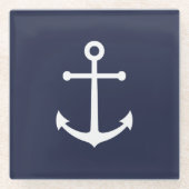 Blaue Navy-Anker Glasuntersetzer (Vorderseite)