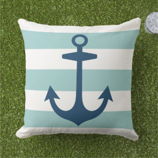 Blaue Navy-Anker mit Aqua-Streifen Kissen