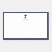 Blaue Navy-Anker mit Individuelle Name Post-it Klebezettel (Vorderseite)