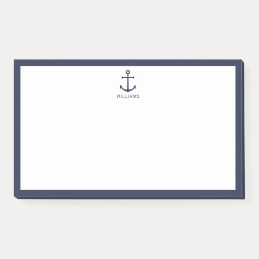 Blaue Navy-Anker mit Individuelle Name Post-it Klebezettel (Vorderseite)