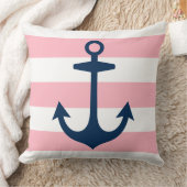 Blaue Navy-Anker mit rosa Streifen Kissen (Decke)