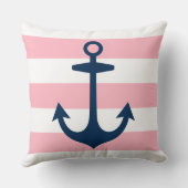Blaue Navy-Anker mit rosa Streifen Kissen (Rückseite)
