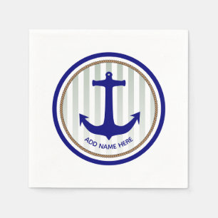 Blaue Navy-Anker mit Schiffsname Serviette