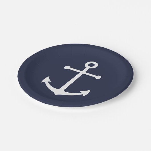 Blaue Navy-Anker Pappteller (Schrägansicht)