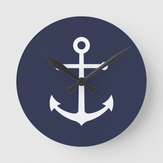 Blaue Navy-Anker Runde Wanduhr (Vorderseite)
