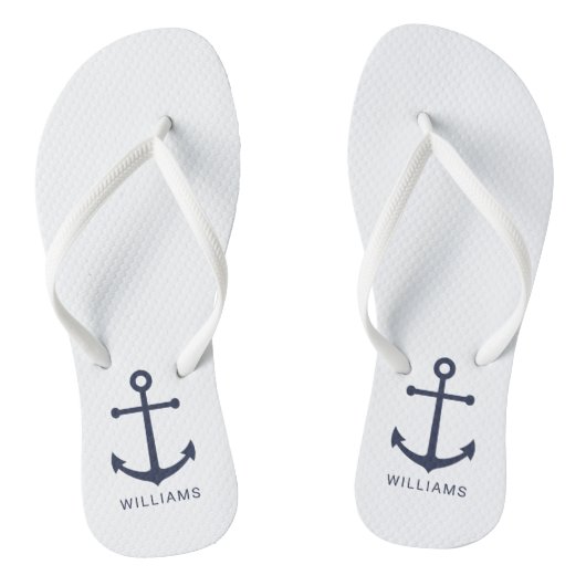Blaue Navy-Anker und Individuelle Name Badesandalen (Fußbett)