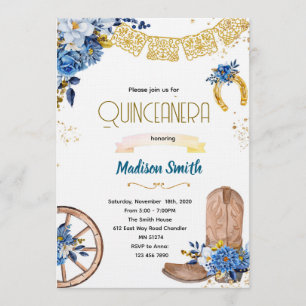 Blaue Navy-Blume Wild West Quinceañera Einladung