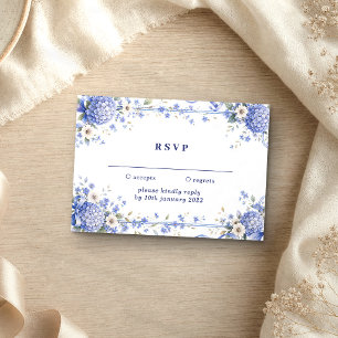 Blaue Navy Blumen Antworten freundlich Hochzeit Einladung