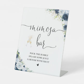 Blaue Navy-Blumen-Brautparty Mimosa-Bar-Schild Sockelschild