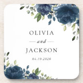 Blaue Navy Blumen, Grüne, Boho, Blumenhochzeit Getränkeuntersetzer (Vorderseite)