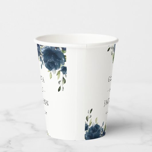 Blaue Navy Blumen, Grüne, Boho, Blumenhochzeit Pappbecher (Rechts)