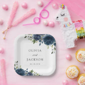 Blaue Navy Blumen, Grüne, Boho, Blumenhochzeit Pappteller (Party)