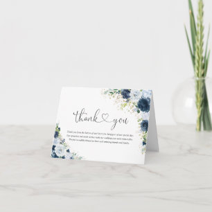 Blaue Navy-Blumen-Hochzeit-Dankeskarten Dankeskarte