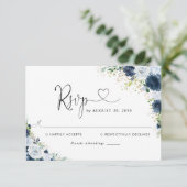 Blaue Navy Blumen Hochzeit RSVP Karte (Stehend Vorderseite)