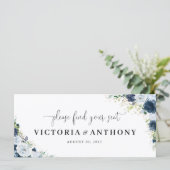 Blaue Navy-Blumen-Hochzeits-Head-Tisch-Schild (Stehend Vorderseite)