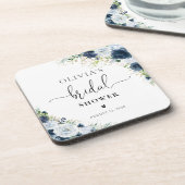 Blaue Navy-Blumen-Hochzeitsdusche-Untersetzer Getränkeuntersetzer (Linke Seite)