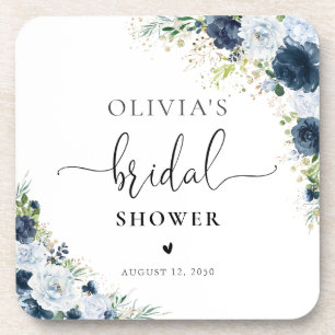 Blaue Navy-Blumen-Hochzeitsdusche-Untersetzer Getränkeuntersetzer