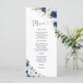 Blaue Navy-Blumen-Hochzeitsmenü Menükarte (Stehend Vorderseite)