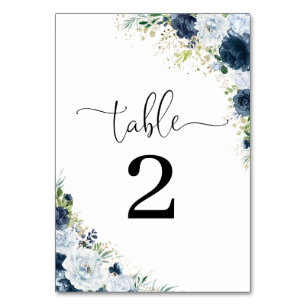 Blaue Navy Blumen Hochzeitstischnummern Tischnummer