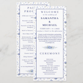 Blaue Navy-Blumen Kleines Blumenhochzeitsprogramm Menükarte