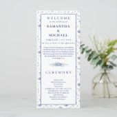 Blaue Navy-Blumen Kleines Blumenhochzeitsprogramm Menükarte (Stehend Vorderseite)