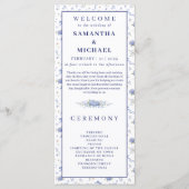 Blaue Navy-Blumen Kleines Blumenhochzeitsprogramm Menükarte (Vorderseite)