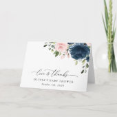 Blaue Navy Blumen, rosa Blume, Babydusche Dankeskarte (Vorderseite)