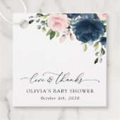 Blaue Navy Blumen, rosa Blume, Babydusche Geschenkanhänger (Vorderseite)