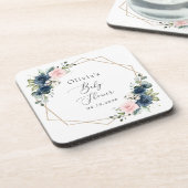 Blaue Navy Blumen, rosa Blume, Babydusche Getränkeuntersetzer (Linke Seite)