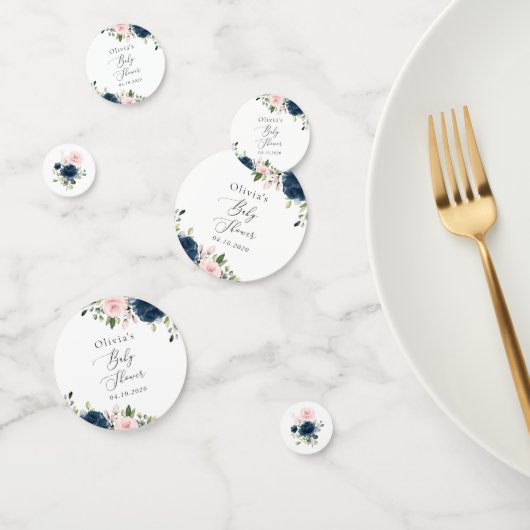 Blaue Navy Blumen, rosa Blume, Babydusche Konfetti (Gruppe)