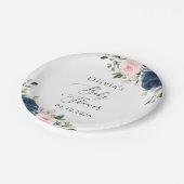 Blaue Navy Blumen, rosa Blume, Babydusche Pappteller (Schrägansicht)