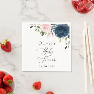 Blaue Navy Blumen, rosa Blume, Babydusche Serviette