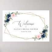 Blaue Navy Blumen, rosa Blume, Begrüßung durch Bri Poster (Vorne)