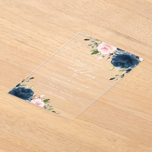 Blaue Navy Blumen, rosa Blume, Blumenzehen Acryleinladungen (Ablage )