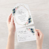 Blaue Navy Blumen, rosa Blume, Blumenzehen All In One Einladung (Abreißen)