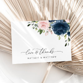 Blaue Navy Blumen, rosa Blume, Blumenzehen Dankeskarte